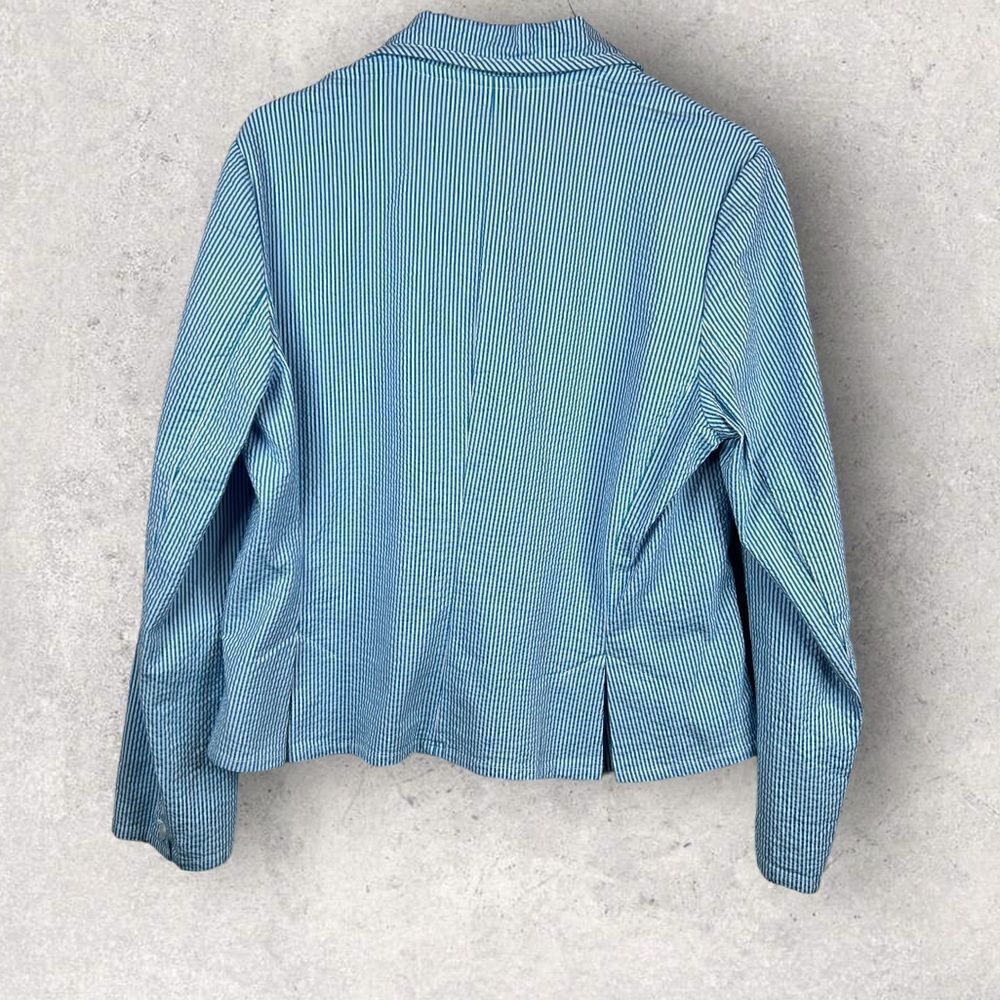 TALBOTS Seersucker Blazer Pin Stripe in White and Turquoise Size 14 - Picture 4 of 9